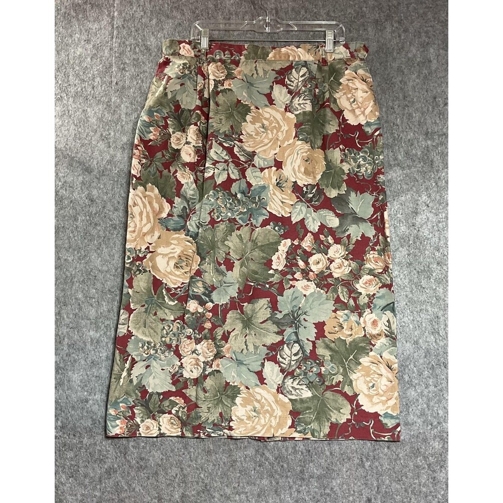 Vintage Willowbend Skirt Womens XL Red Floral Pockets Maxi Cottage Prairie USA